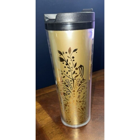 NOS 2012 Starbucks Gold With Flower Design Tumbler - Picture 1 of 9